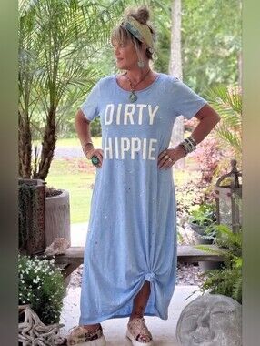 #1741 Jaded Gypsy Dirty Hippee Dress - Blessful Blue